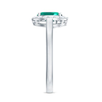 Classic 5X7 mm Oval Lab Grown Emerald Engagement Ring with Diamond Halo