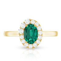 Classic 5X7 mm Oval Lab Grown Emerald Engagement Ring with Diamond Halo