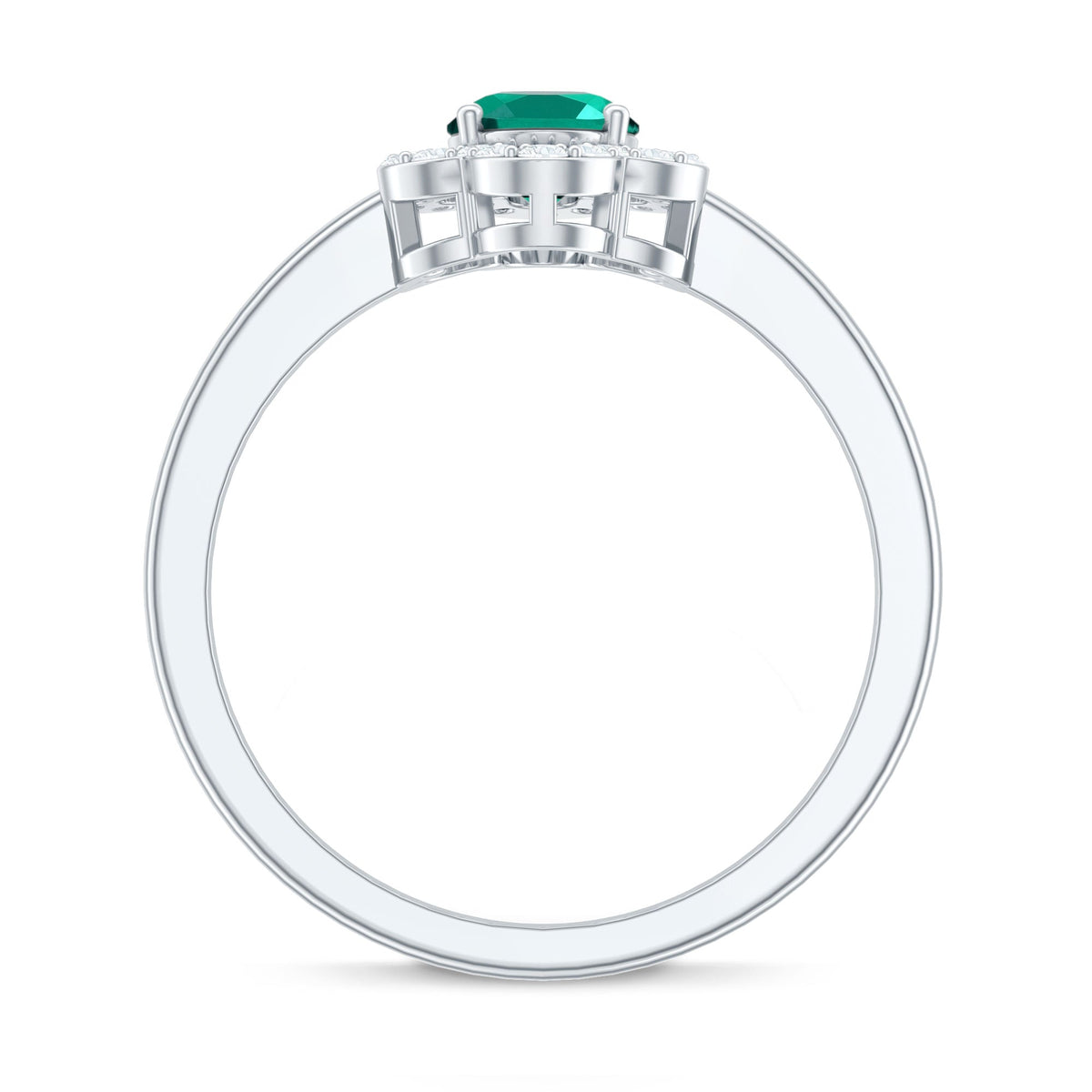 Certified Lab Grown Emerald Diamond Flower Engagement Ring With Diamonds