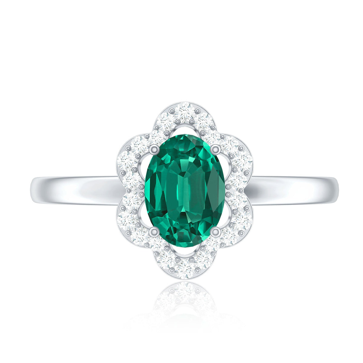 Certified Lab Grown Emerald Diamond Flower Engagement Ring With Diamonds