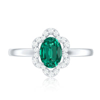 Certified Lab Grown Emerald Diamond Flower Engagement Ring With Diamonds
