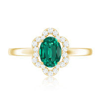 Certified Lab Grown Emerald Diamond Flower Engagement Ring With Diamonds