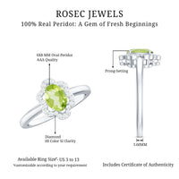 Natural 1 Carat Peridot Flower Engagement Ring with Diamond