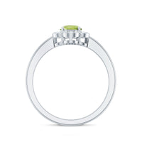 Natural 1 Carat Peridot Flower Engagement Ring with Diamond