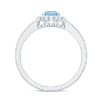 Real 1 Carat Aquamarine Oval Engagement Ring with Diamond Floral Halo