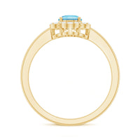 Real 1 Carat Aquamarine Oval Engagement Ring with Diamond Floral Halo