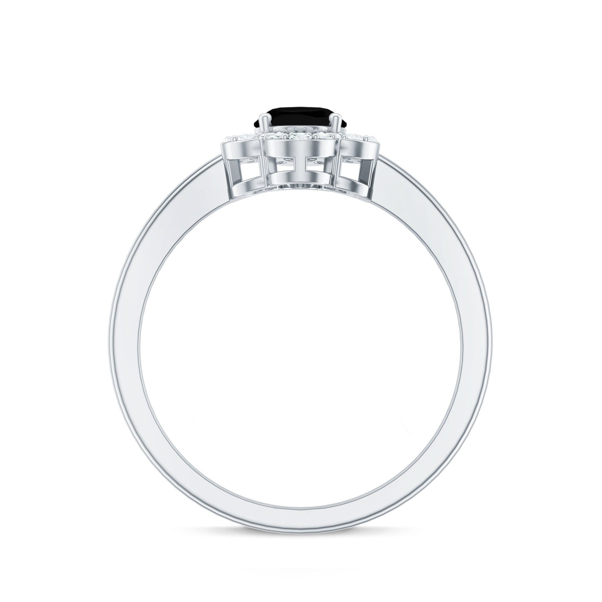 Certified Oval Cut 6X8MM Black Onyx Flower Engagement Ring with Diamond Halo