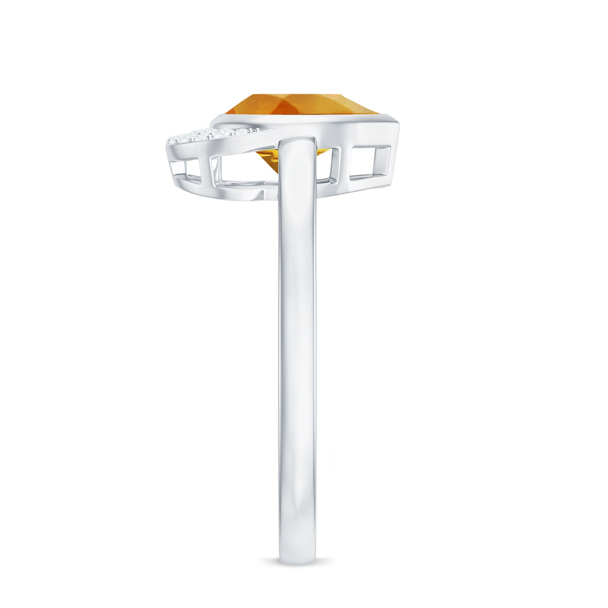 Real 6X8mm Citrine Teardrop Engagement Ring with Diamond