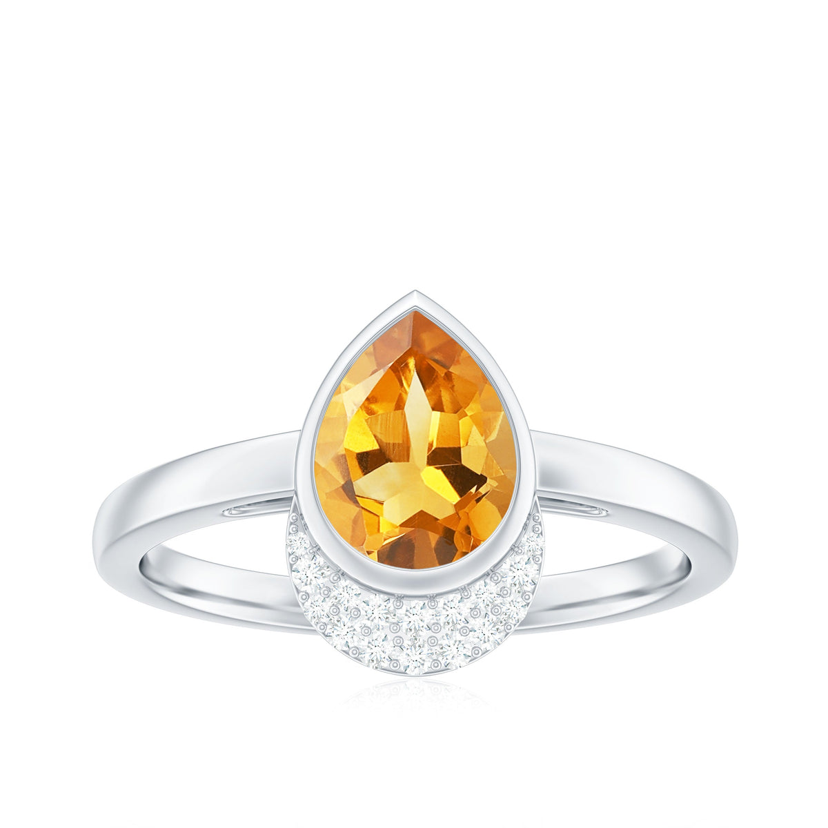 Real 6X8mm Citrine Teardrop Engagement Ring with Diamond