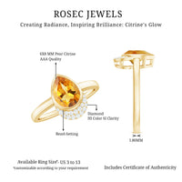 Real 6X8mm Citrine Teardrop Engagement Ring with Diamond
