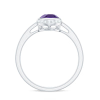 Real Amethyst Diamond Teardrop Engagement Ring in Bezel Setting