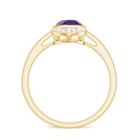 Real Amethyst Diamond Teardrop Engagement Ring in Bezel Setting