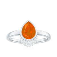 Bezel Set Fire Opal Teardrop Cocktail Engagement Ring with Diamond Accent