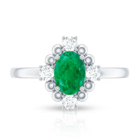 Certified Real Emerald Oval Engagement Ring with Diamond