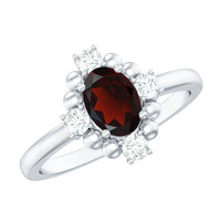 Vintage Inspired 6X8mm Garnet Oval Engagement Ring with Diamond