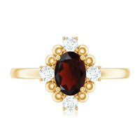Vintage Inspired 6X8mm Garnet Oval Engagement Ring with Diamond