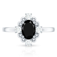 Certified 1.9 Carat Oval Lab Grown Black Diamond Engagement Ring with White Diamond