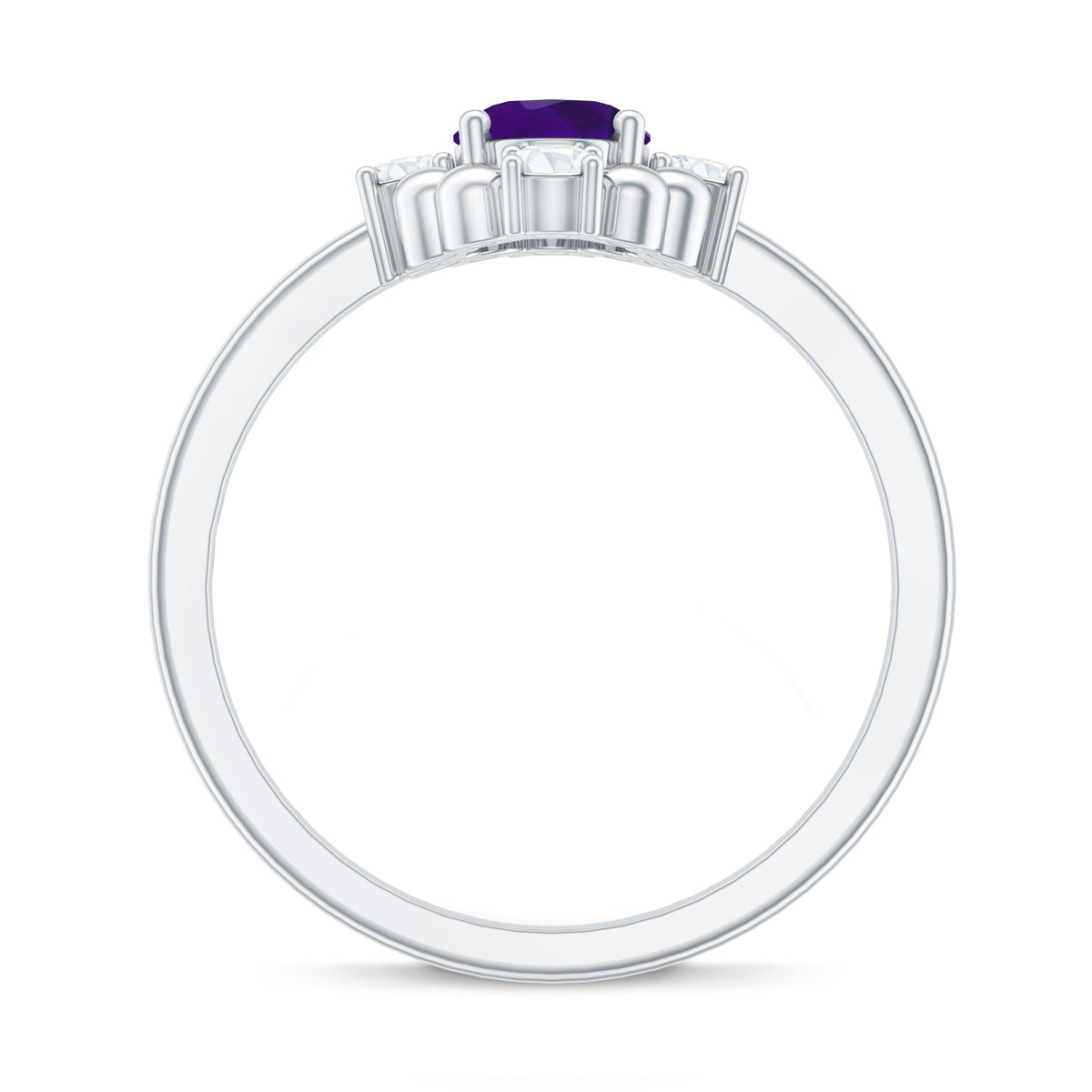 Genuine 1 Carat Oval Amethyst Engagement Ring with Diamond