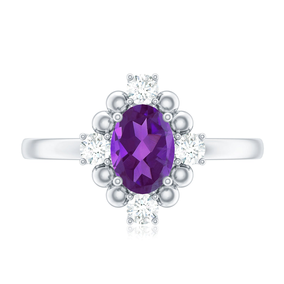 Genuine 1 Carat Oval Amethyst Engagement Ring with Diamond
