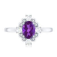Genuine 1 Carat Oval Amethyst Engagement Ring with Diamond