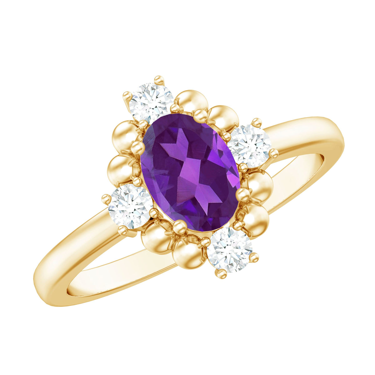 Genuine 1 Carat Oval Amethyst Engagement Ring with Diamond