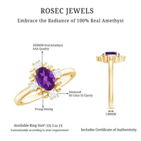 Genuine 1 Carat Oval Amethyst Engagement Ring with Diamond