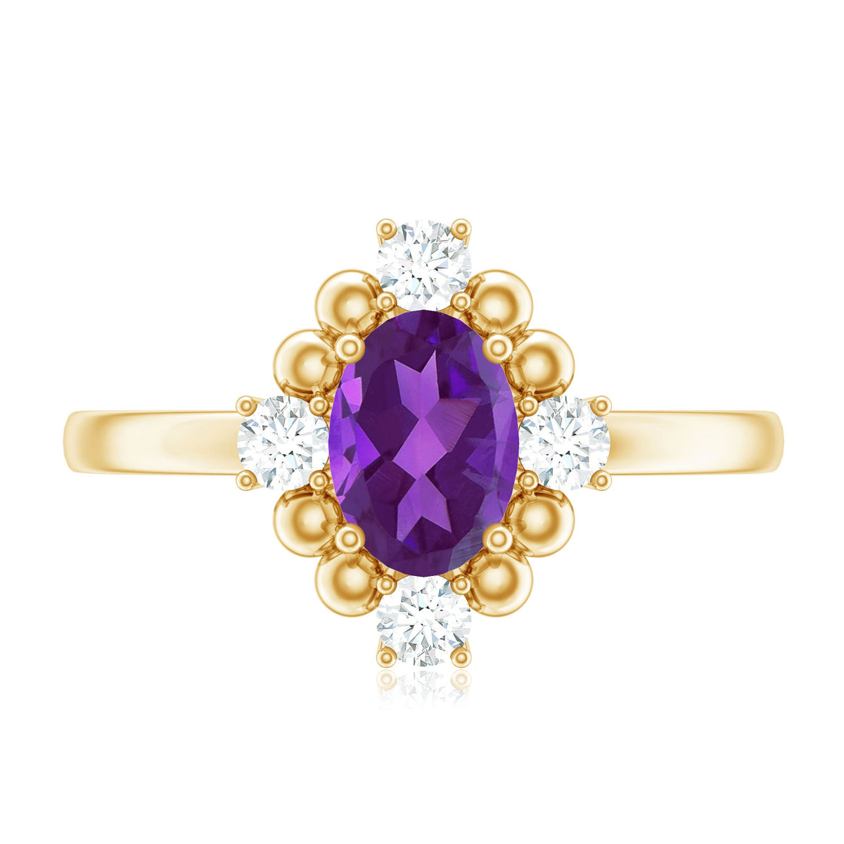 Genuine 1 Carat Oval Amethyst Engagement Ring with Diamond