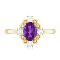Genuine 1 Carat Oval Amethyst Engagement Ring with Diamond