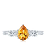 Certified Real Citrine Pear Shaped Engagement Ring with Diamond