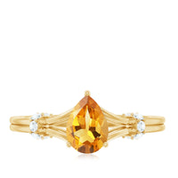 Certified Real Citrine Pear Shaped Engagement Ring with Diamond