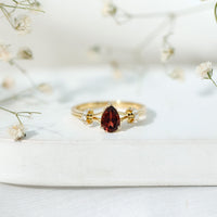 Certified Real 0.8 Carat Garnet Pear Shaped Engagement Ring with Diamond