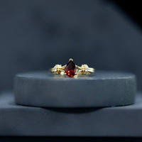 Certified Real 0.8 Carat Garnet Pear Shaped Engagement Ring with Diamond