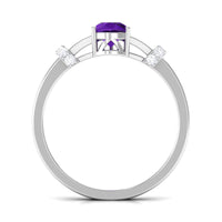 Pear Cut Amethyst Solitaire Ring with Diamond in Split Shank