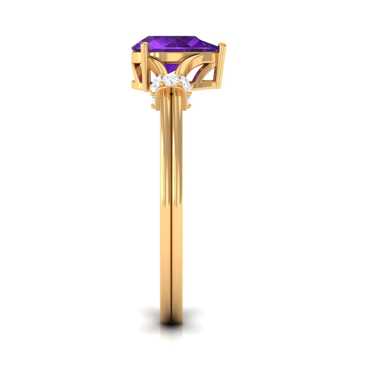 Pear Cut Amethyst Solitaire Ring with Diamond in Split Shank