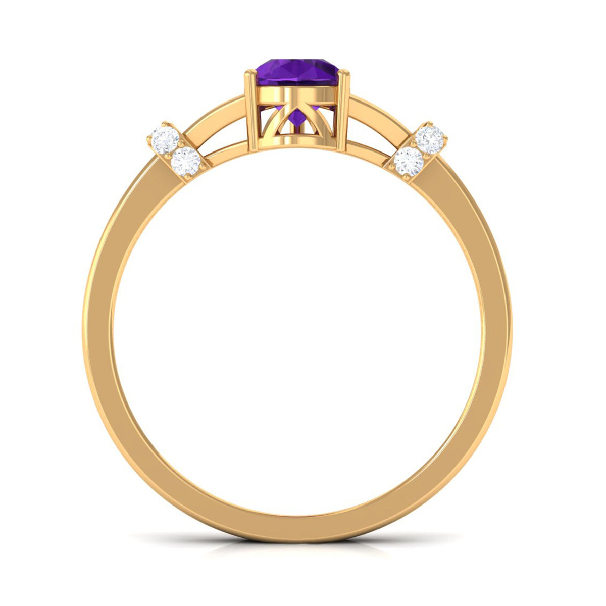 Pear Cut Amethyst Solitaire Ring with Diamond in Split Shank