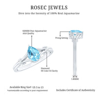 1 Carat Pear Shape Aquamarine and Diamond Solitaire Ring in Split Shank