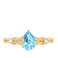 1 Carat Pear Shape Aquamarine and Diamond Solitaire Ring in Split Shank