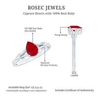 Real 0.8 Carat Ruby Pear Shaped Engagement Ring with Diamond