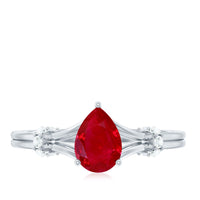 Real 0.8 Carat Ruby Pear Shaped Engagement Ring with Diamond
