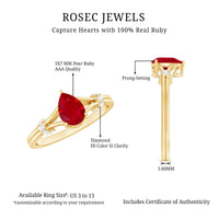 Real 0.8 Carat Ruby Pear Shaped Engagement Ring with Diamond