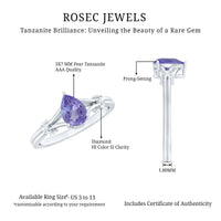 Natural Pear Shape Tanzanite Diamond Engagement Ring with Split Shank