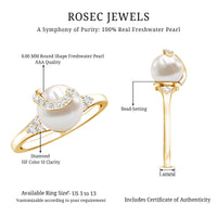Natural 7.4 Carat Freshwater Pearl Engagement Ring with Diamond for Women