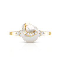 Natural 7.4 Carat Freshwater Pearl Engagement Ring with Diamond for Women