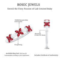 Marquise Cut Created Ruby and Moissanite Flower Half Eternity Ring