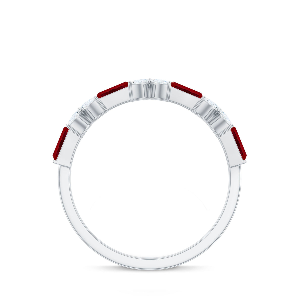 Marquise Cut Created Ruby and Moissanite Flower Half Eternity Ring