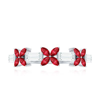 Marquise Cut Created Ruby and Moissanite Flower Half Eternity Ring