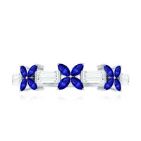 Marquise Cut Created Blue Sapphire and Moissanite Flower Half Eternity Ring