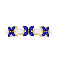 Marquise Cut Created Blue Sapphire and Moissanite Flower Half Eternity Ring