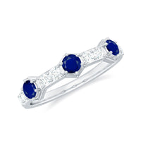 Real Blue Sapphire Half Eternity Ring with Diamond