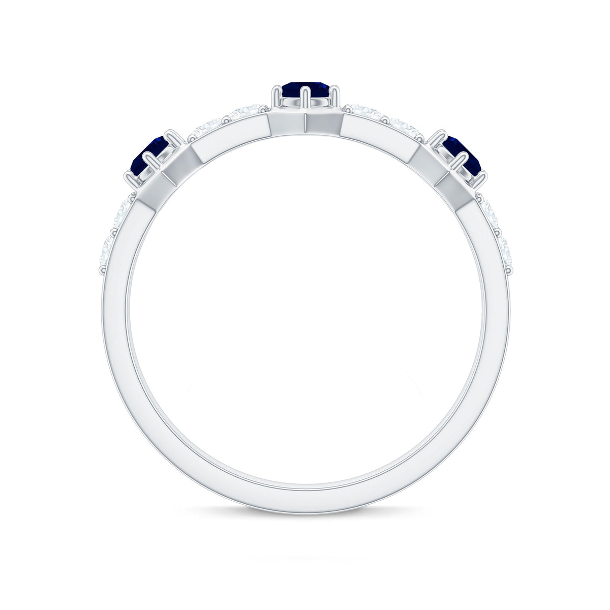 Real Blue Sapphire Half Eternity Ring with Diamond